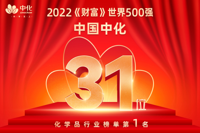 中國中化位列《財富》世界500強第31位，化學品行業榜單第1位